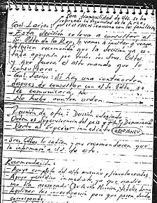 Documento sobre una reunión del Estado Mayor de El Salvador en  1989.