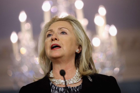 Hillary Clinton durante una conferencia este jueves en Washington. | AFP