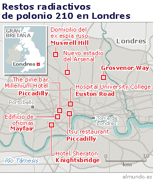 Restos de Polonio 210 en Londres