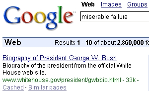 'Miserable failure' daba como primer resultado en Google la biografía de Bush por el efecto de un 'Google bombing'.