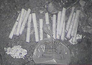 Cartuchos de dinamita tirados por Mina Conchita, según el reportaje fotográfico realizado en junio de 2004. (Foto: LaOtra)