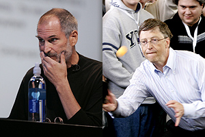 Steve Jobs (izda.) y Bill Gates (dcha.). (Foto: AP)