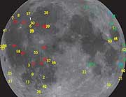 Lugares de la Luna en los que desde diciembre de 2005 han impactado meteoritos (NASA) Lugares de la Luna en los que desde diciembre de 2005 han impactado meteoritos (NASA)