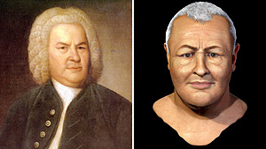 Comparación del retrato de Haussmann y la reconstrucción digital del rostro de Bach. (Foto: BACHHAUS EISENACH | EFE)