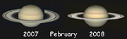 Comparación con un telescopio de aficionado de los anillos en febrero de 2007 (izquierda) y un año después.