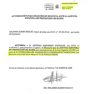 Portada de la denuncia contra Sanidad en la Agencia de Protección de Datos. (Foto: El Mundo)