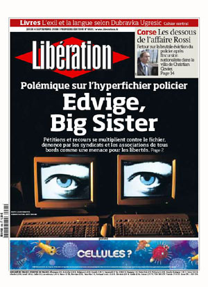 Portada del diario 'Lib�ration' sobre 'Edvige'.