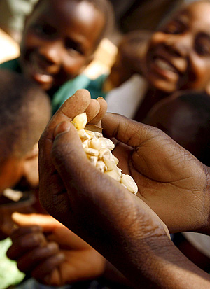 Ni&ntilde;os recogiendo ma&iacute;z del Plan Mundial de Alimentos en Malawi. (Foto: EFE)