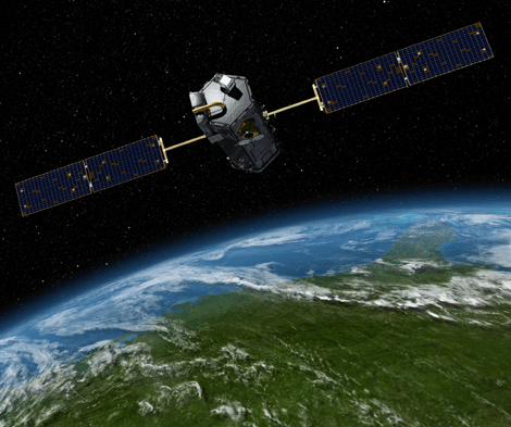 Recreación artística de la nave OCO en órbita alrededor de la Tierra. | NASA