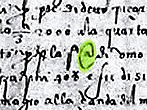 Reproducción de parte del documento de 1536 donde aparece el símbolo de la arroba. | Efe