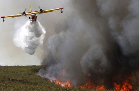 Un hidroavi&oacute;n sofocando un incendio en Zamora. | Efe