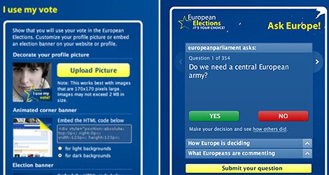 Dos de los tres 'widgets' del MySpace del PE, presupuestados a 180.000 euros.