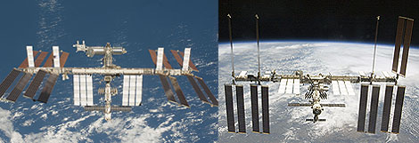 En la primera imagen la ISS y el Endeavour empiezan a separarse; en la segunda, tras la separación aparece solo la ISS. | Ap/NASA y Reuters/NASA En la primera imagen la ISS y el Endeavour empiezan a separarse; en la segunda, tras la separación aparece solo la ISS. | Ap/NASA y Reuters/NASA