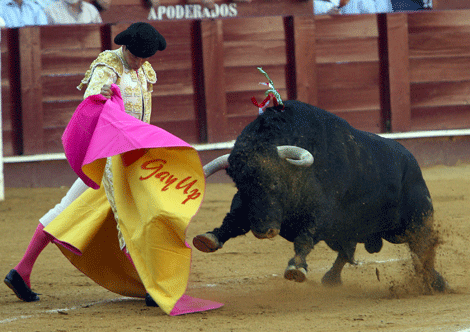 Prueba de como quedaría la marca en el capote del torero. | elmundo.es