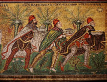 Los Reyes siguiendo la Estrella. Mosaico en San Apolonio, Ravena