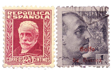 Dos sellos con los retratos de Pablo Iglesias y Francisco Franco.