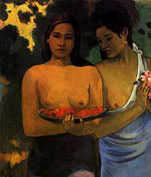 Detalle de 'Dos mujeres tahitianas'.