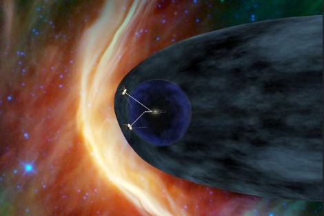 Recreación de las sondas 'Voyager' en los confines de la heliosfera. | NASA/PL-Caltech