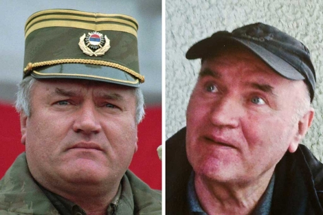 El ex líder militar serbobosnio Ratko Mladic, en 1995 y tras su captura. | AP