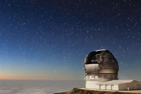 Foto del cartel del Starmus Festival con el Gran Telescopio de Canarias. Foto del cartel del Starmus Festival con el Gran Telescopio de Canarias.