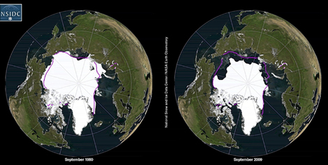 Comparación del hielo ártico en verano de 1980 y en verano de 2009. | NSIDC