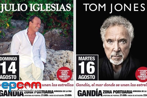 Cartel de los conciertos de Julio Iglesias y Tom Jones en Gandía.