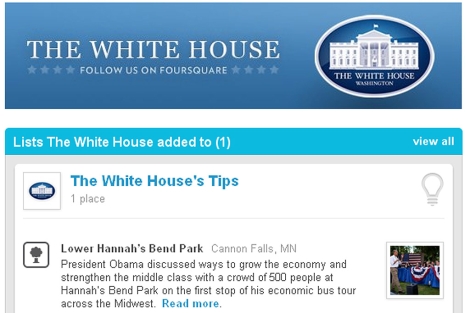 Página de la Casa Blanca en Foursquare
