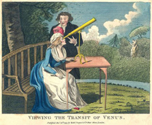 Viendo el tránsito de Venus en un dibujo francés de 1769.