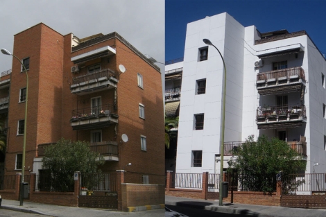 Edificio de ocho viviendas rehabilitado en su fachada en la calle Agastia de Madrid. | E.M.