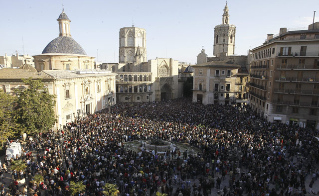 Vista aérea de la Plaza de la Virgen de Valencia. | Benito Pajares