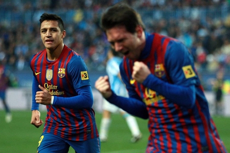 Messi celebra uno de sus goles en La Rosaleda. | Efe