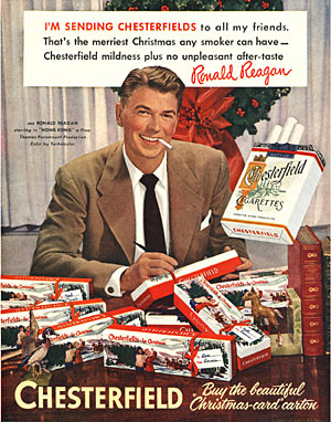 Ronald Reagan en un anuncio de la marca de tabaco Chesterfield. (Foto: ‘British Medical Journal) Ronald Reagan en un anuncio de la marca de tabaco Chesterfield. (Foto: ‘British Medical Journal)