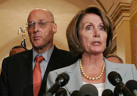 Rueda de prensa de Henry Paulson y Nancy Pelosi tras la infructuosa reuniÃ³n de la Casa Blanca.