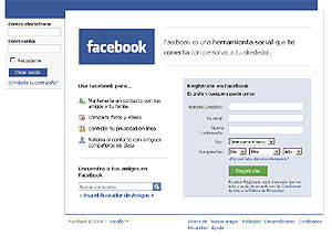 Pantalla de la web de Facebook.