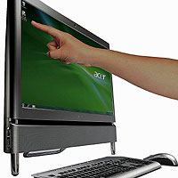 MULTITÁCTIL. El Aspire Z5610 tiene una pantalla de 23 pulgadas Full HD -1920 x 180 píxeles- y una velocidad de refresco inferior a cinco milisegundos Presume de ser multitáctil. | A DEDO. Incluye programas para el control de la reproducción de archivos multimedia con los dedos: gestor de fotografías, biblioteca de música y vídeos o una aplicación de notas. | CONFIGURABLE. Puede configurarse con procesadores Core 2 Duo o Quad, soporta hasta ocho GB de RAM y hasta 1,5 TB de disco duro. También tiene disponibles dos tarjetas gráficas. | ASEQUIBLE. Mide 570 x 484 x 84,6 mm e incluye ratón y teclado. El precio de venta depende de la configuración final (no varía el tamaño de pantalla). El equipo básico cuesta 899 euros.
