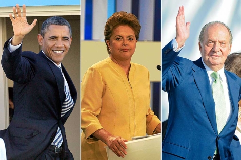 Barack Obama, Dilma Rouseff y el Rey Juan Carlos de España.